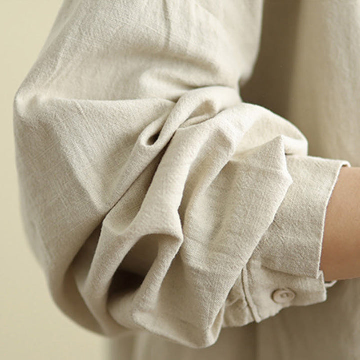 Buddha Stones Plain Design Long Sleeve Women's Cotton Linen Jacket With Pockets - image 6