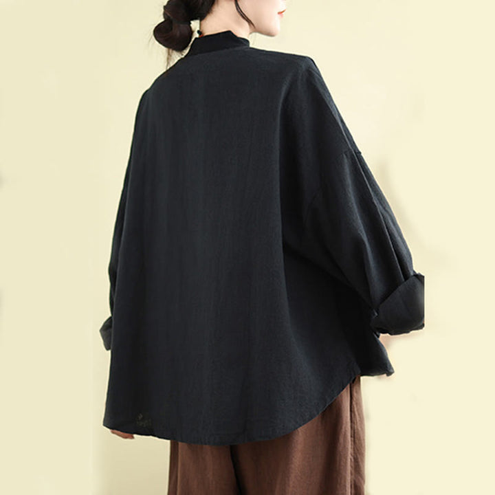 Buddha Stones Plain Design Long Sleeve Women's Cotton Linen Jacket With Pockets - image 13