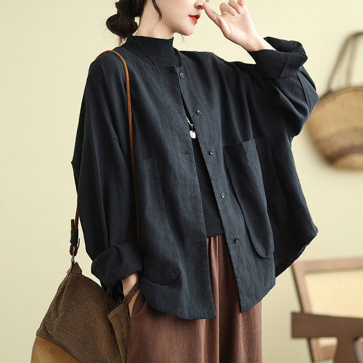 Buddha Stones Plain Design Long Sleeve Women's Cotton Linen Jacket With Pockets - image 15