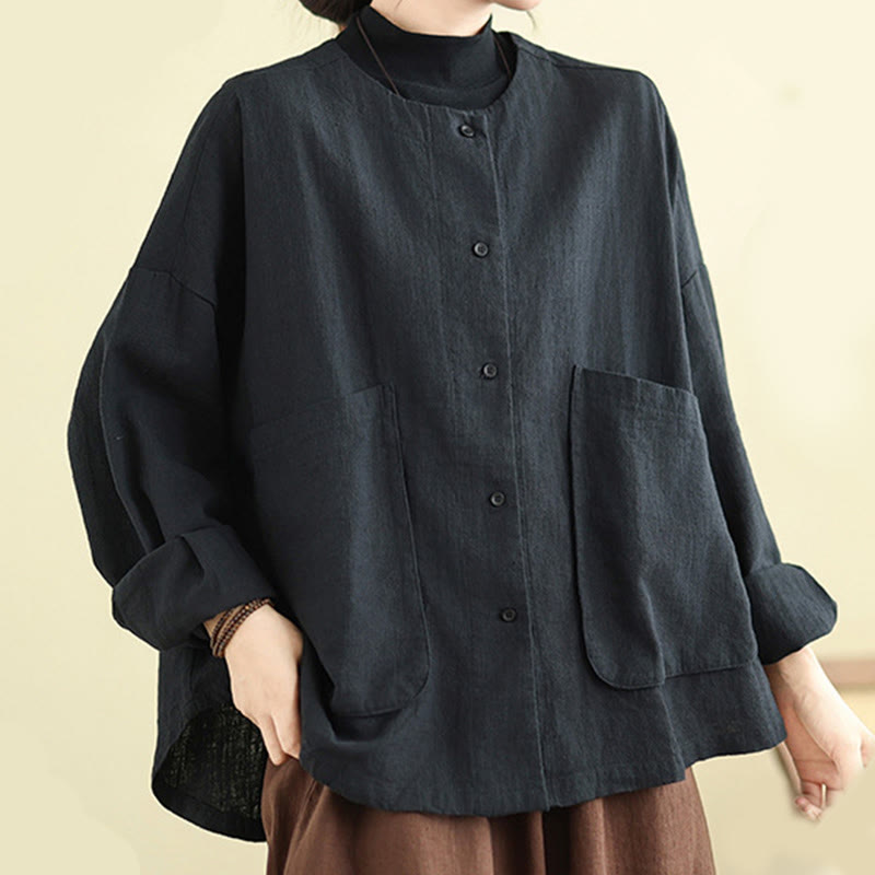 Buddha Stones Plain Design Long Sleeve Women's Cotton Linen Jacket With Pockets - image 17