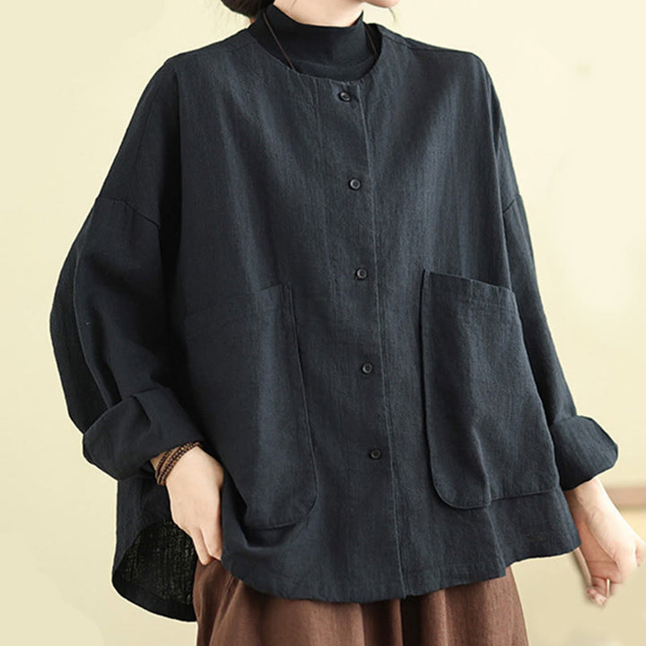 Buddha Stones Plain Design Long Sleeve Women's Cotton Linen Jacket With Pockets - image 17