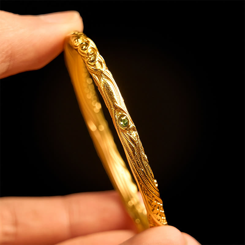 Buddha Stones Hollow Universe Circle Design Copper Plated Gold Wealth Bracelet Bangle - image 5