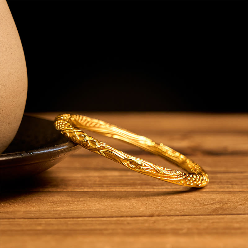 Buddha Stones Hollow Universe Circle Design Copper Plated Gold Wealth Bracelet Bangle - image 4