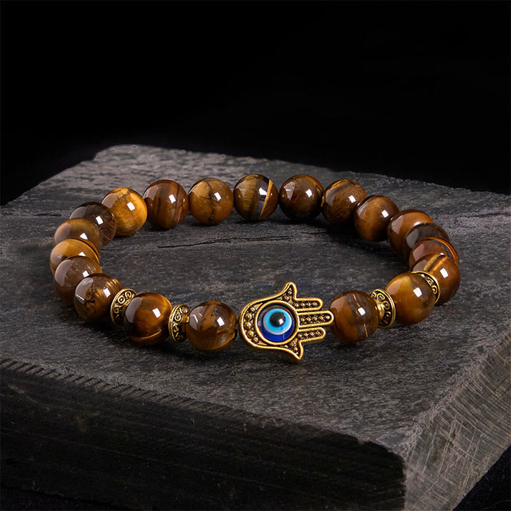 Buddha Stones Tiger Eye Beads Evil Eye Courage Bracelet - Tiger Eye(Wrist Circumference: 17-19cm) - image 1