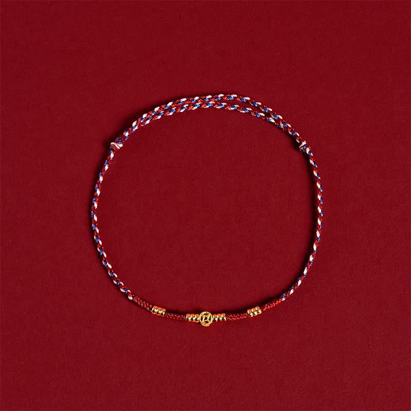 Buddha Stones Handmade Braided Red String Copper Coins Luck Bracelet - image 2