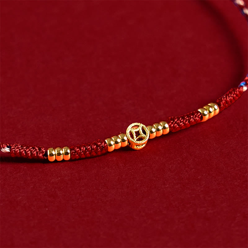 Buddha Stones Handmade Braided Red String Copper Coins Luck Bracelet - image 4