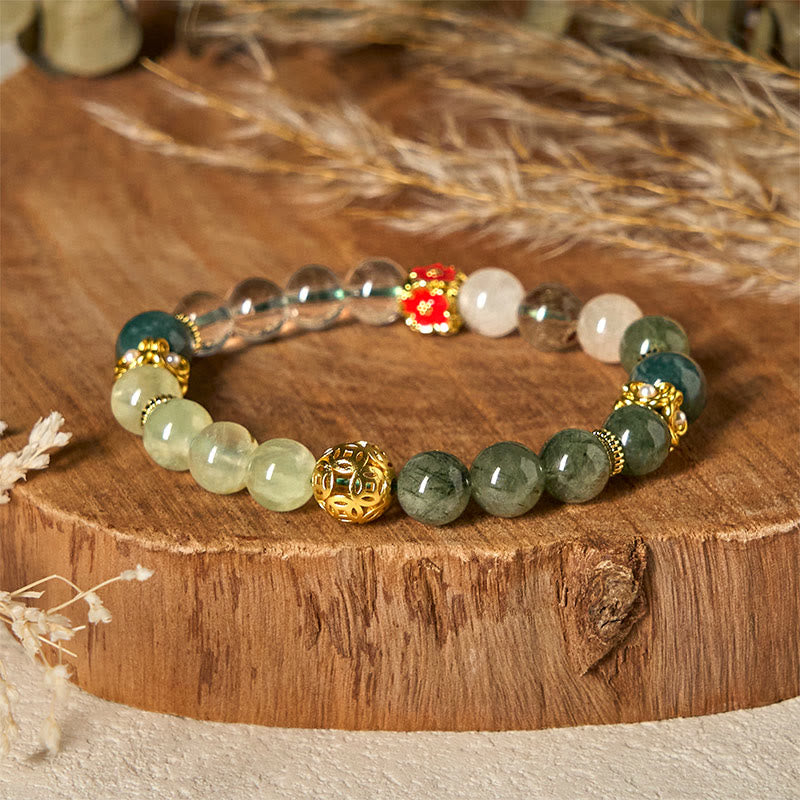Buddha Stones Natural Green Phantom White Crystal Jade Beads Lucky Bracelet - image 2