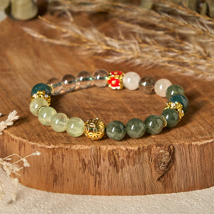 Buddha Stones Natural Green Phantom White Crystal Jade Beads Lucky Bracelet - image 2
