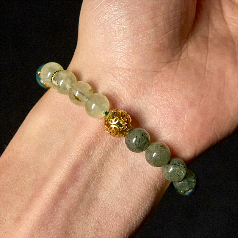 Buddha Stones Natural Green Phantom White Crystal Jade Beads Lucky Bracelet - image 5