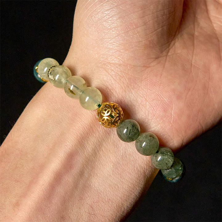 Buddha Stones Natural Green Phantom White Crystal Jade Beads Lucky Bracelet - image 5