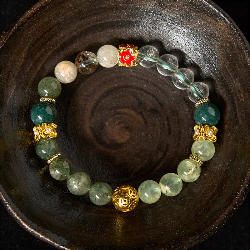 Buddha Stones Natural Green Phantom White Crystal Jade Beads Lucky Bracelet - image 4