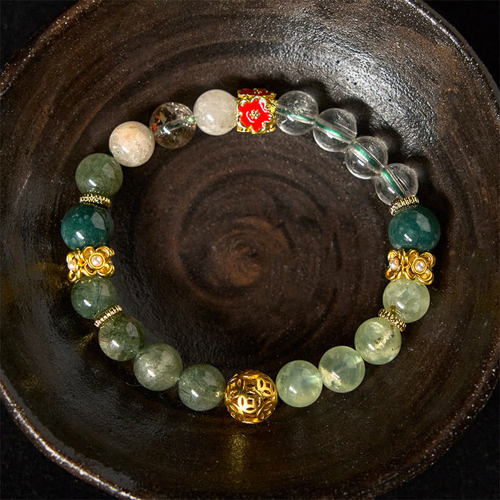 Buddha Stones Natural Green Phantom White Crystal Jade Beads Lucky Bracelet - image 4