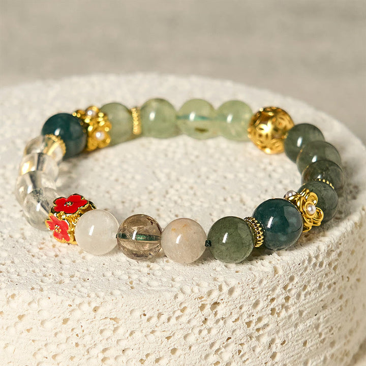 Buddha Stones Natural Green Phantom White Crystal Jade Beads Lucky Bracelet - Green Phantom(Wrist Circumference: 14-16cm) - image 1
