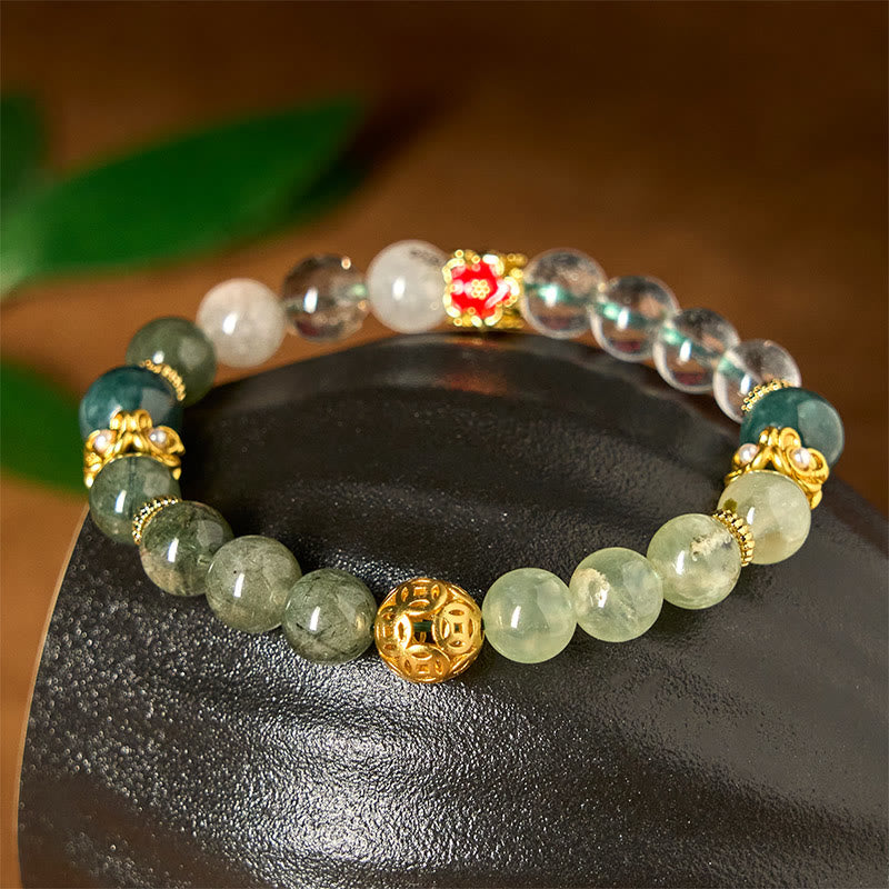 Buddha Stones Natural Green Phantom White Crystal Jade Beads Lucky Bracelet - image 3