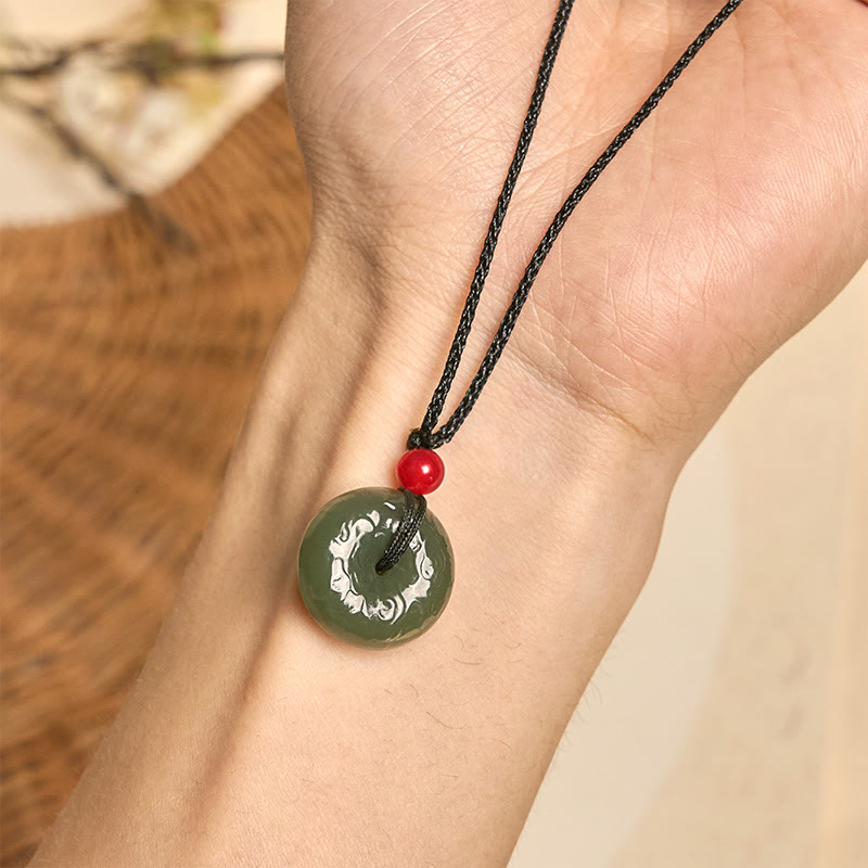 Buddha Stones Peace Buckle Auspicious Clouds Cyan Jade Necklace Luck Pendant - image 11