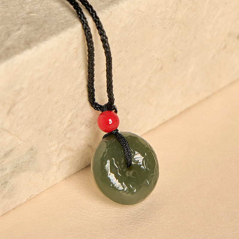 Buddha Stones Peace Buckle Auspicious Clouds Cyan Jade Necklace Luck Pendant - image 8