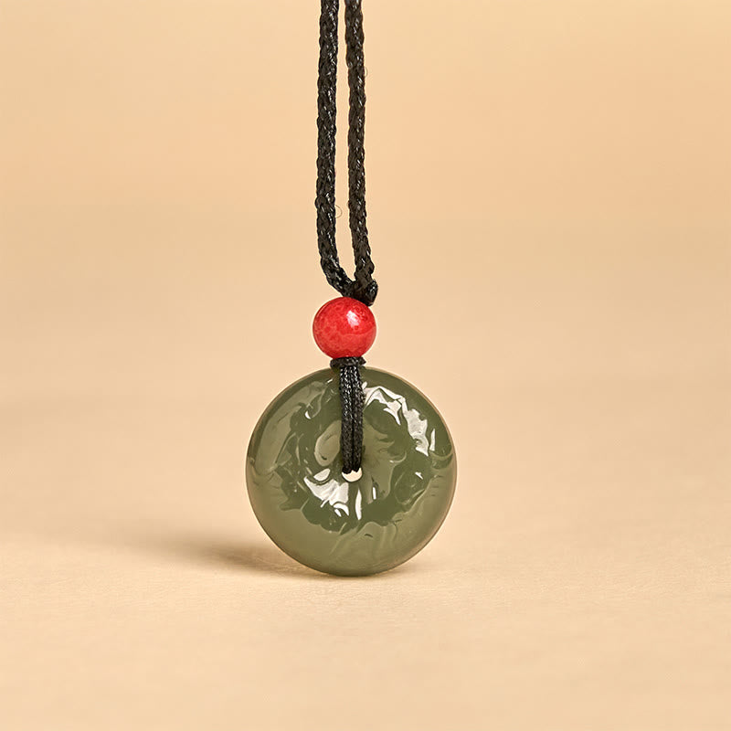 Buddha Stones Peace Buckle Auspicious Clouds Cyan Jade Necklace Luck Pendant - image 4