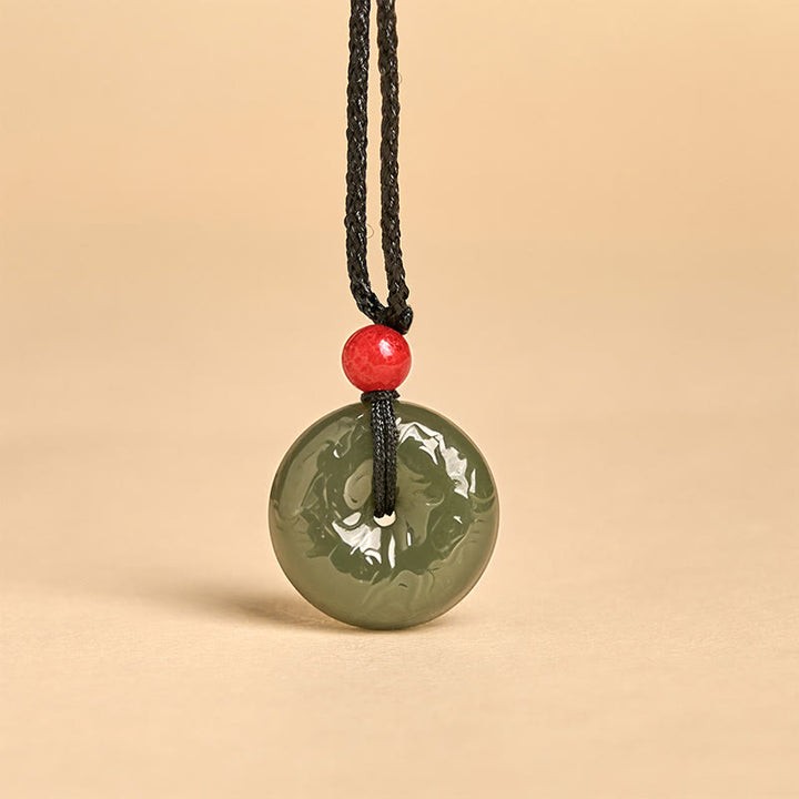 Buddha Stones Peace Buckle Auspicious Clouds Cyan Jade Necklace Luck Pendant - image 4