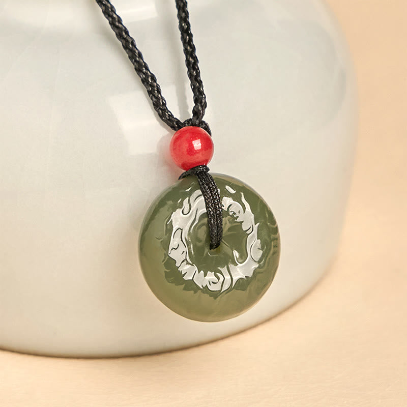 Buddha Stones Peace Buckle Auspicious Clouds Cyan Jade Necklace Luck Pendant - Cyan Jade - image 1