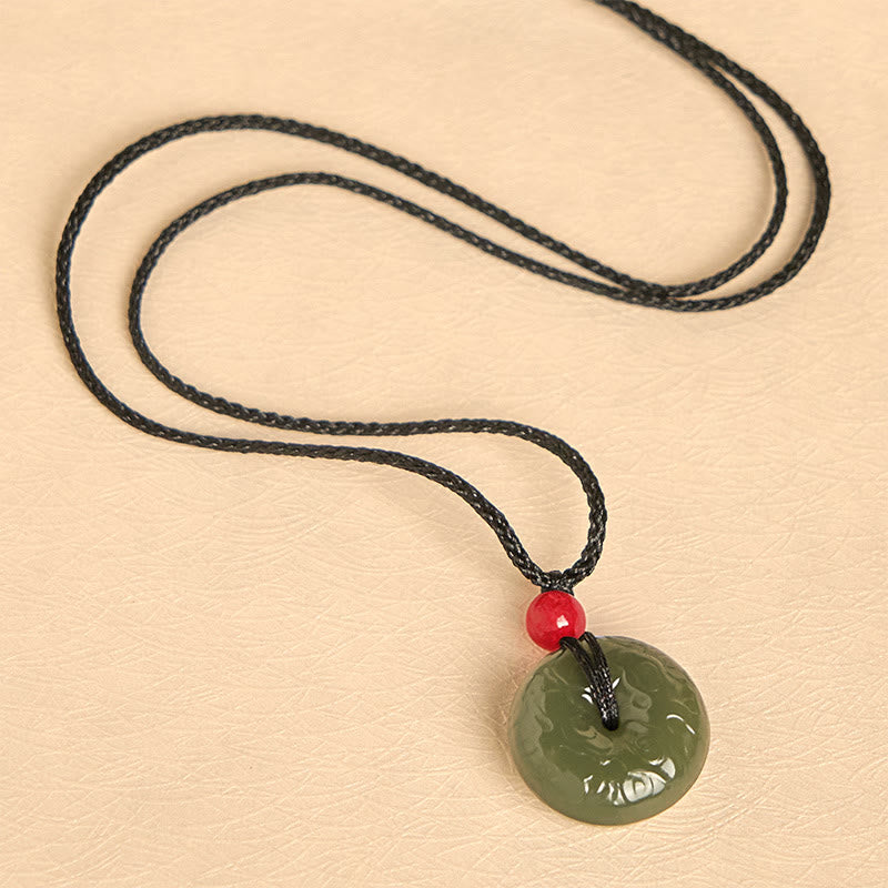 Buddha Stones Peace Buckle Auspicious Clouds Cyan Jade Necklace Luck Pendant - image 9