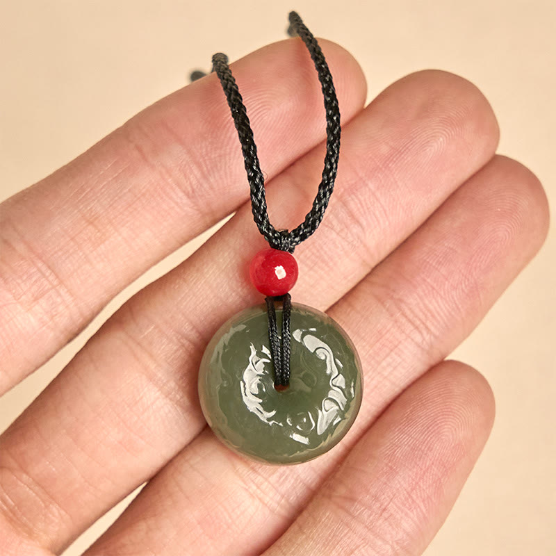 Buddha Stones Peace Buckle Auspicious Clouds Cyan Jade Necklace Luck Pendant - image 12