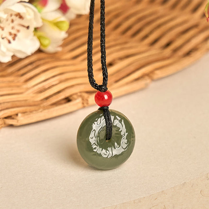 Buddha Stones Peace Buckle Auspicious Clouds Cyan Jade Necklace Luck Pendant - image 5