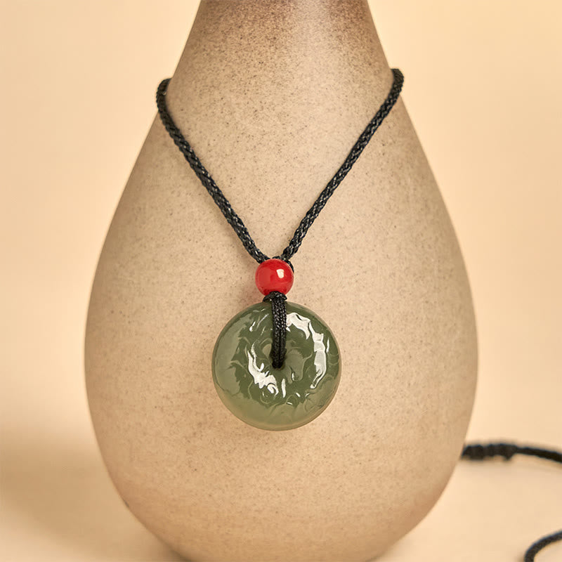 Buddha Stones Peace Buckle Auspicious Clouds Cyan Jade Necklace Luck Pendant - image 10