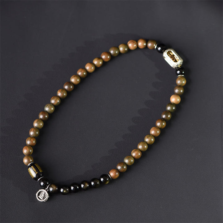 Buddha Stones Tibetan Green Sandalwood Gold Sheen Obsidian Balance Peace Double Wrap Bracelet - image 2