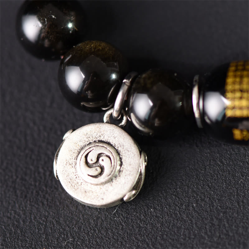 Buddha Stones Tibetan Green Sandalwood Gold Sheen Obsidian Balance Peace Double Wrap Bracelet - image 13