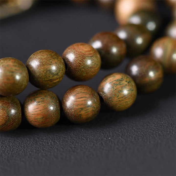 Buddha Stones Tibetan Green Sandalwood Gold Sheen Obsidian Balance Peace Double Wrap Bracelet - image 10