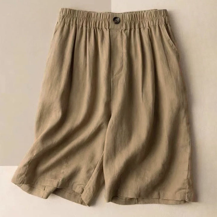 Buddha Stones Summer Casual Plain Zipper Button Cotton Linen Women's Shorts With Pockets - BurlyWood - US8-10,UK/AU12-14,EU40-42 (3XL) - image 1