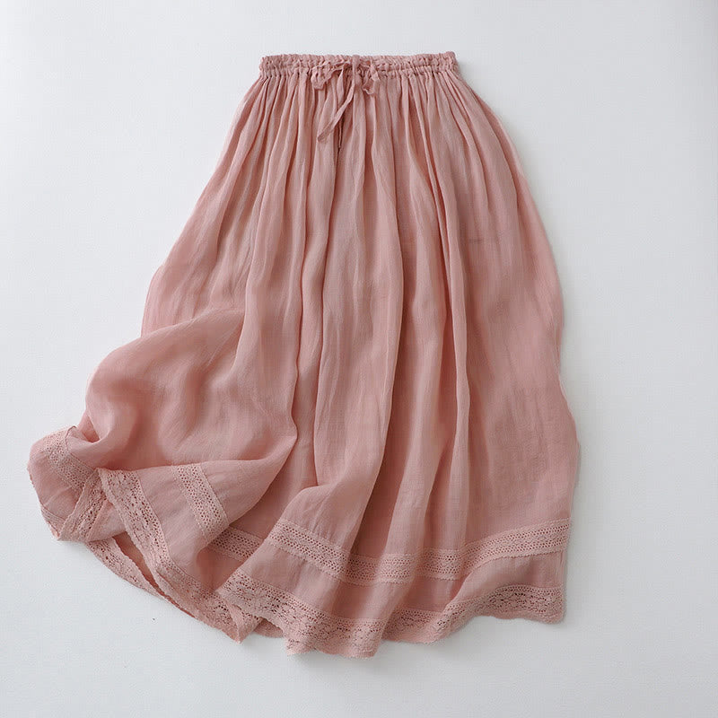 Buddha Stones Solid Lace Elastic Waist Cotton Women's Skirt - LavenderBlush - US8-10,UK/AU12-14,EU40-42 (2XL) - image 1