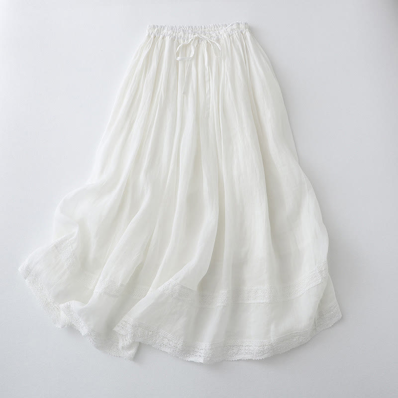 Buddha Stones Solid Lace Elastic Waist Cotton Women's Skirt - White - US8-10,UK/AU12-14,EU40-42 (2XL) - image 12