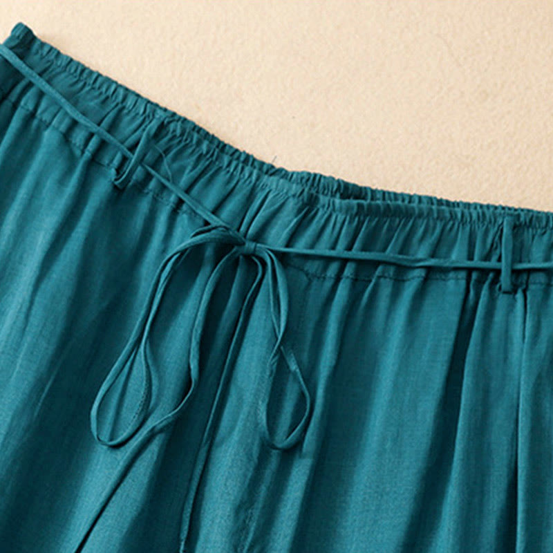 Buddha Stones Simple Design Drawstring Cotton Women's Wide Leg Pants With Pockets - image 2