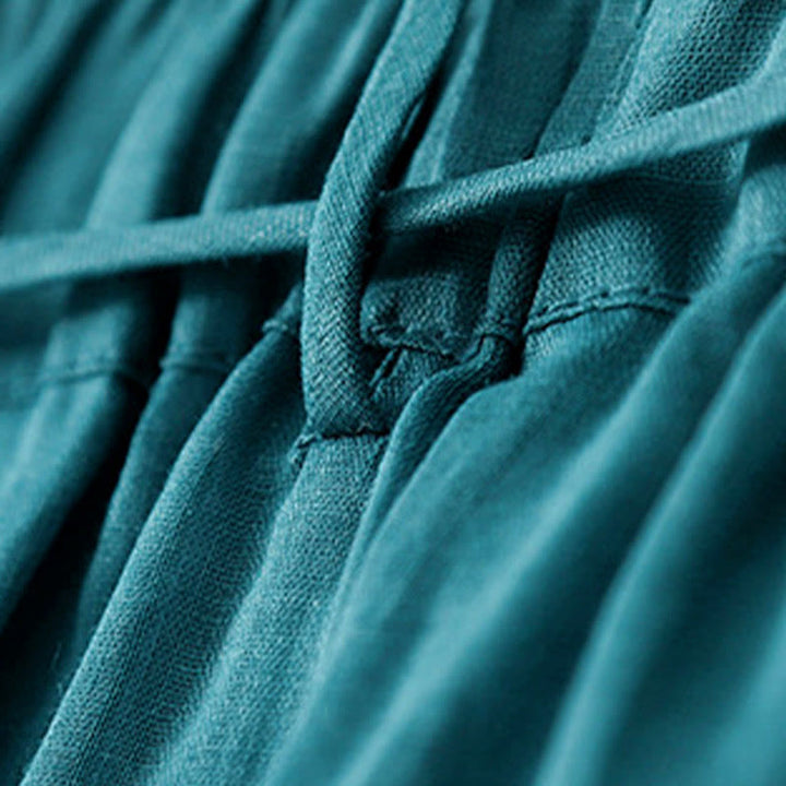 Buddha Stones Simple Design Drawstring Cotton Women's Wide Leg Pants With Pockets - image 5