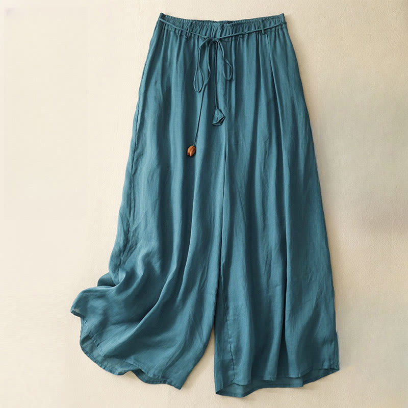 Buddha Stones Simple Design Drawstring Cotton Women's Wide Leg Pants With Pockets - Teal - US8-10,UK/AU12-14,EU40-42 (2XL) - image 1
