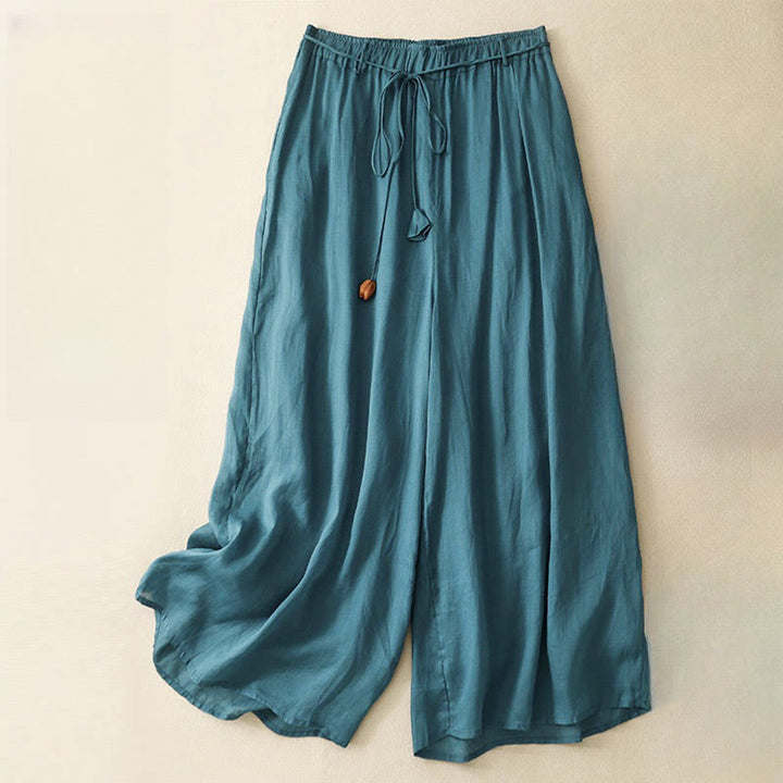 Buddha Stones Simple Design Drawstring Cotton Women's Wide Leg Pants With Pockets - Teal - US8-10,UK/AU12-14,EU40-42 (2XL) - image 1