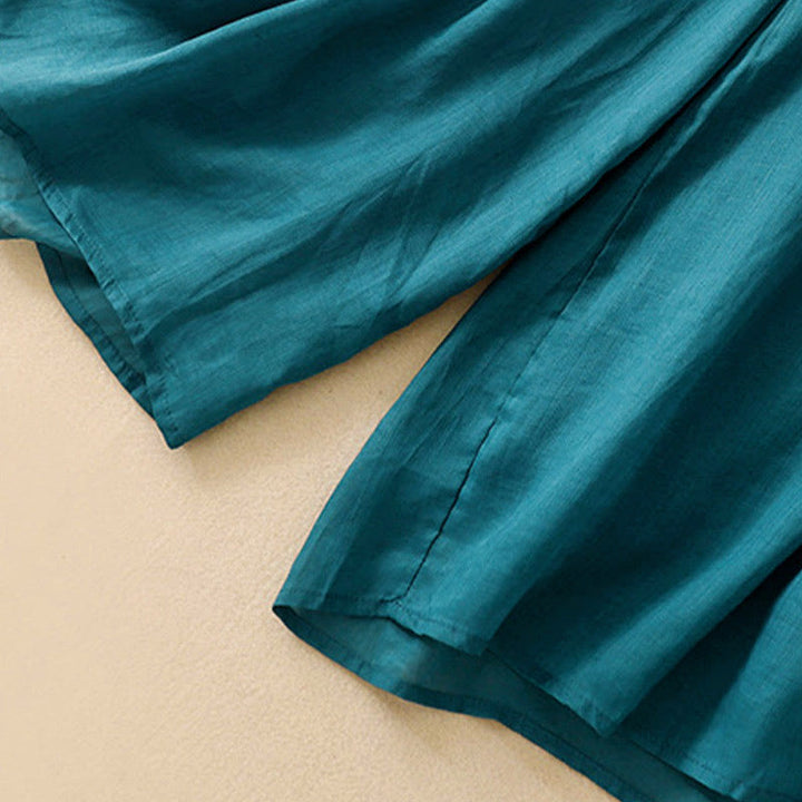 Buddha Stones Simple Design Drawstring Cotton Women's Wide Leg Pants With Pockets - image 3