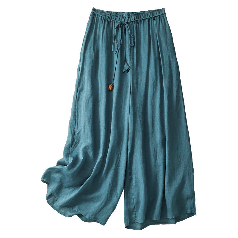 Buddha Stones Simple Design Drawstring Cotton Women's Wide Leg Pants With Pockets - image 6