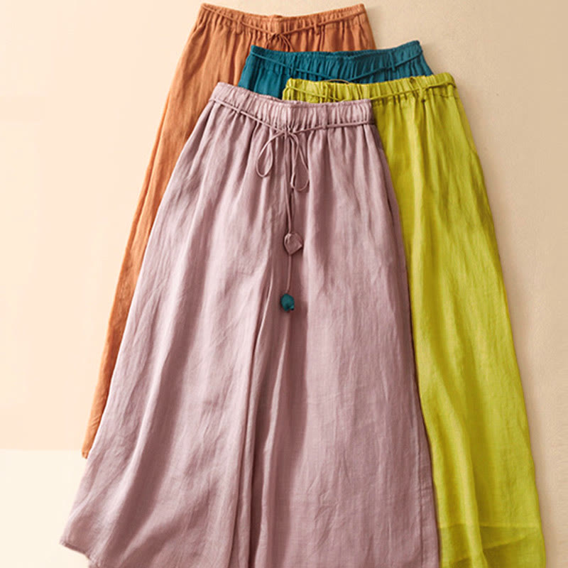 Buddha Stones Simple Design Drawstring Cotton Women's Wide Leg Pants With Pockets - image 7