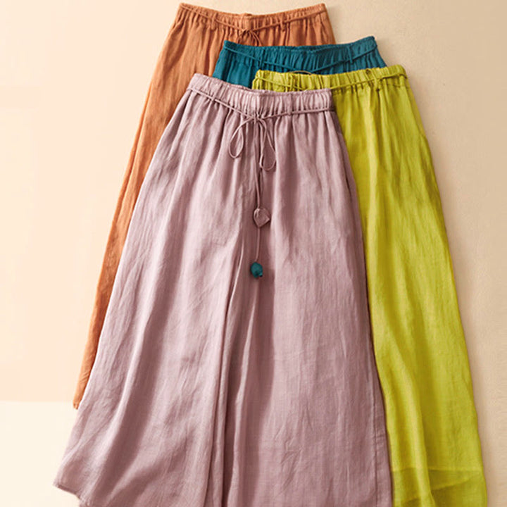 Buddha Stones Simple Design Drawstring Cotton Women's Wide Leg Pants With Pockets - image 7