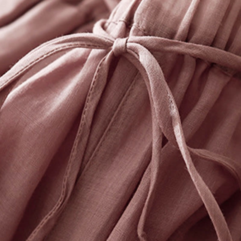 Buddha Stones Simple Design Drawstring Cotton Women's Wide Leg Pants With Pockets - image 13