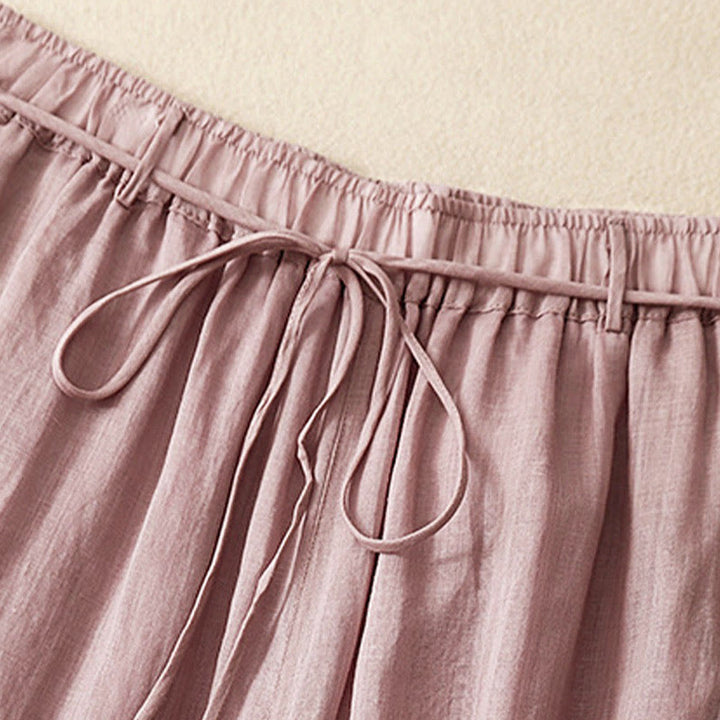 Buddha Stones Simple Design Drawstring Cotton Women's Wide Leg Pants With Pockets - image 11