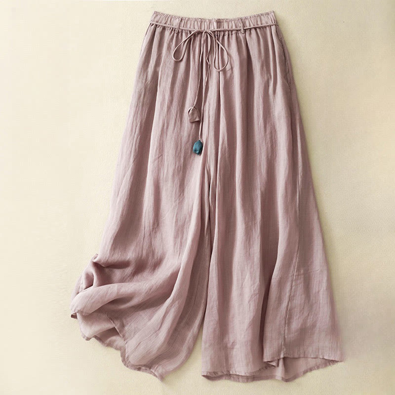 Buddha Stones Simple Design Drawstring Cotton Women's Wide Leg Pants With Pockets - PaleVioletRed - US8-10,UK/AU12-14,EU40-42 (2XL) - image 9