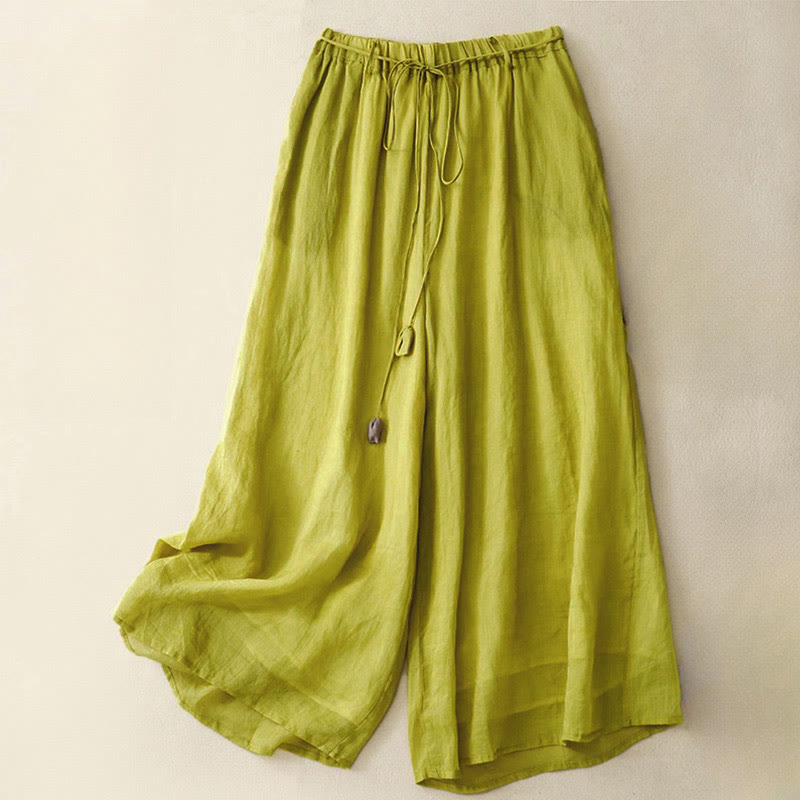Buddha Stones Simple Design Drawstring Cotton Women's Wide Leg Pants With Pockets - Yellow - US8-10,UK/AU12-14,EU40-42 (2XL) - image 18