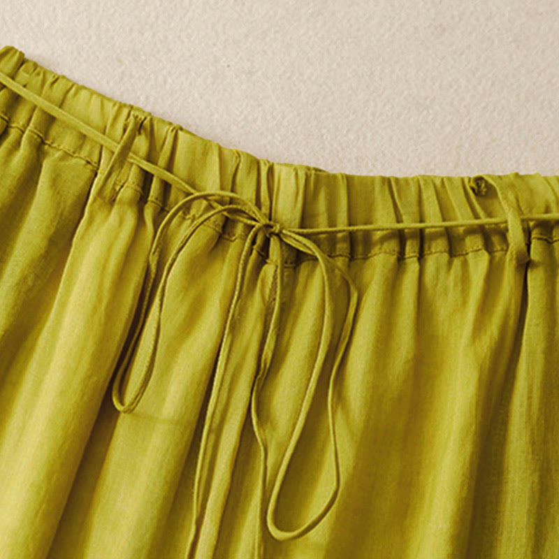 Buddha Stones Simple Design Drawstring Cotton Women's Wide Leg Pants With Pockets - image 22