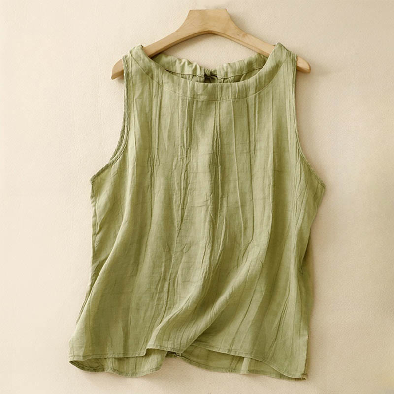 Buddha Stones Summer Pure Color Wrinkle Lace-up Sleeveless Vest Women's Waistcoat - PaleGoldenrod - US8-10,UK/AU12-14,EU40-42 (2XL) - image 13