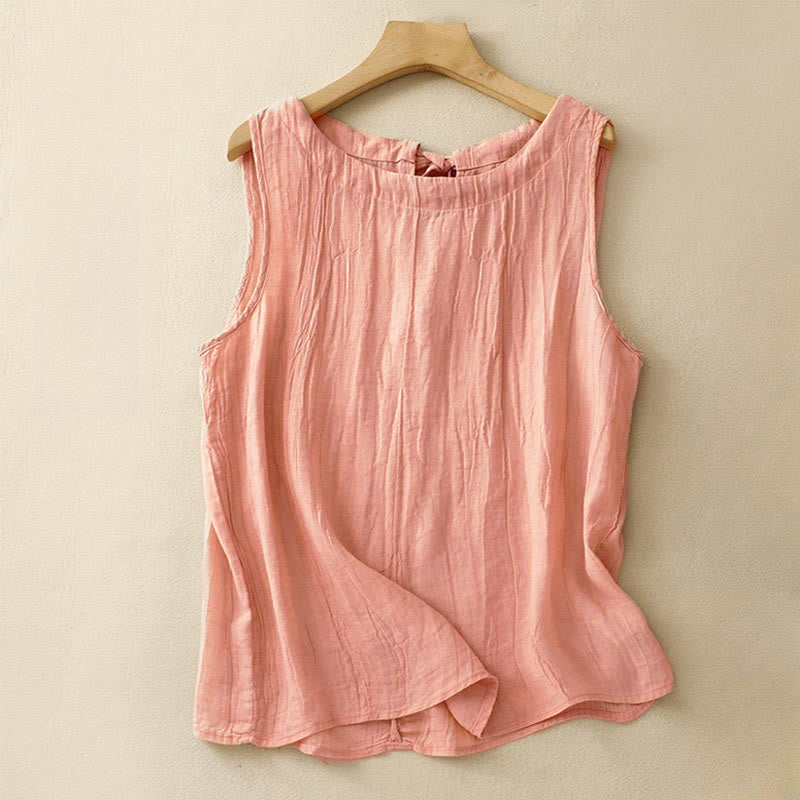 Buddha Stones Summer Pure Color Wrinkle Lace-up Sleeveless Vest Women's Waistcoat - LightSalmon - US8-10,UK/AU12-14,EU40-42 (2XL) - image 1