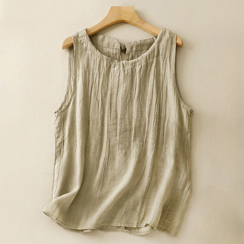 Buddha Stones Summer Pure Color Wrinkle Lace-up Sleeveless Vest Women's Waistcoat - DarkKhaki - US8-10,UK/AU12-14,EU40-42 (2XL) - image 8