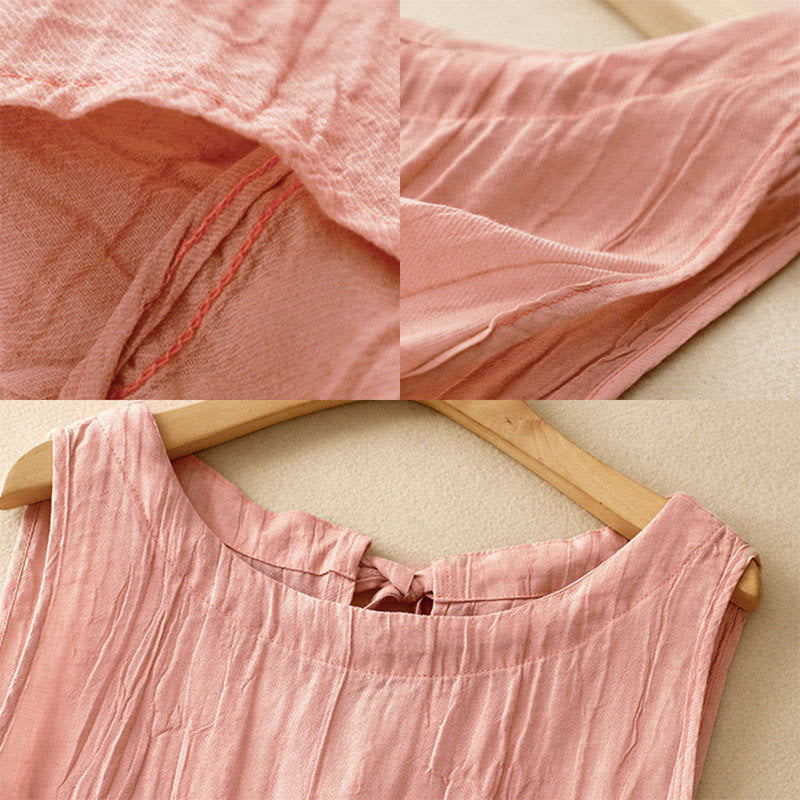 Buddha Stones Summer Pure Color Wrinkle Lace-up Sleeveless Vest Women's Waistcoat - image 2